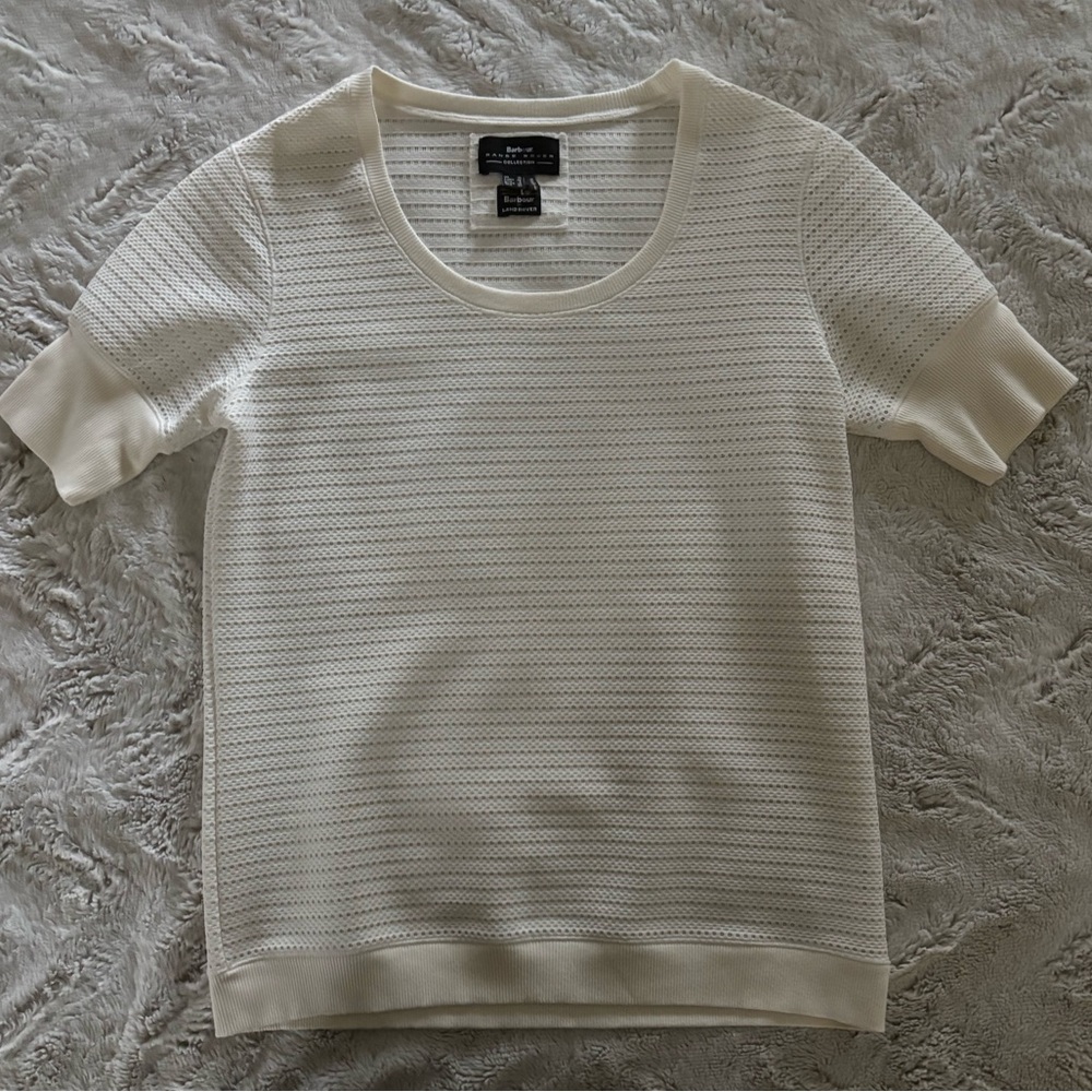 Barbour Knit Wadeline Top Cream Short-Sleeve Land Rover/Range Rover collab